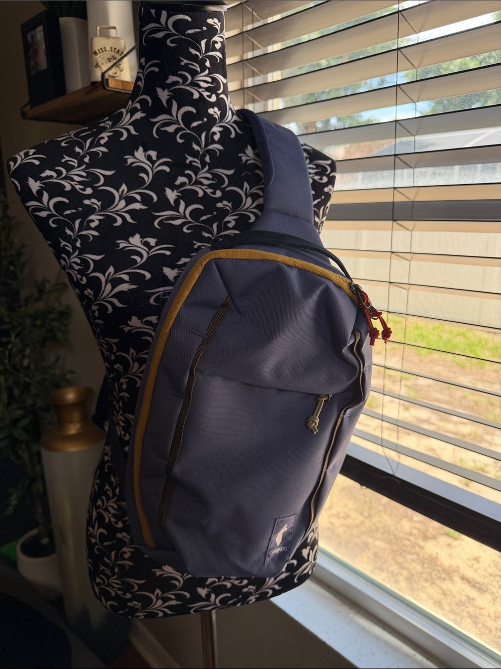 Men's Navy Crossbody Sling Bag with Mustard Trim